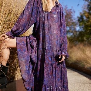 Free People Feeling Groovy Floral Printed Maxi Dress Purple No slip